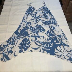 Puanani Made in Hawaii Blue and White Leaf Print Dress 100% Rayon S